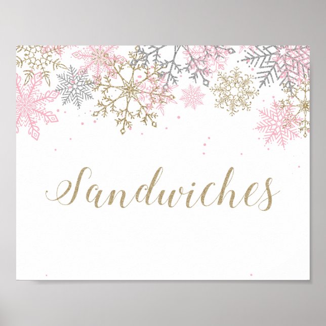 Poster Panneau sandwich Pink Snowflake hiver Onederland (Devant)