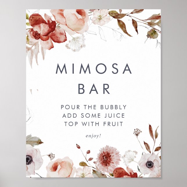 Poster Panneau simple Fête des mariées florale Mimosa Bar (Devant)