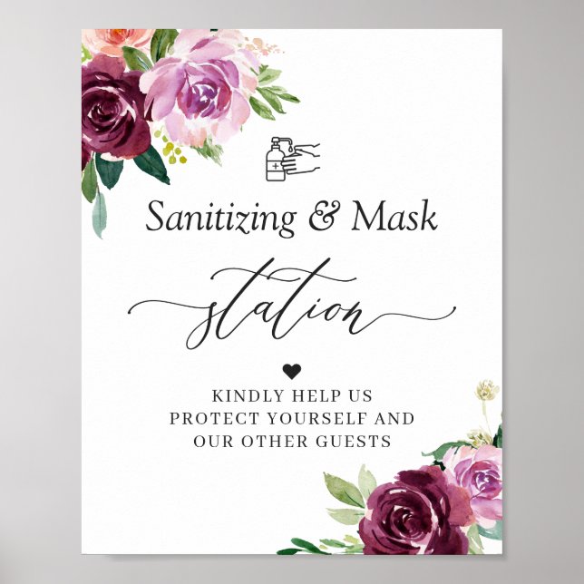Poster Panneau Station Masque Sanitifiant Mauve Violet Fl (Devant)