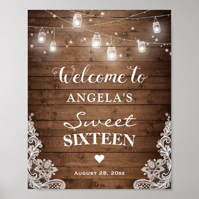 Poster Panneau sweet sixteen Bois rustique Éclairage dent (Devant)