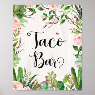 Poster Panneau Taco Bar Fiesta Cactus Douche Florale