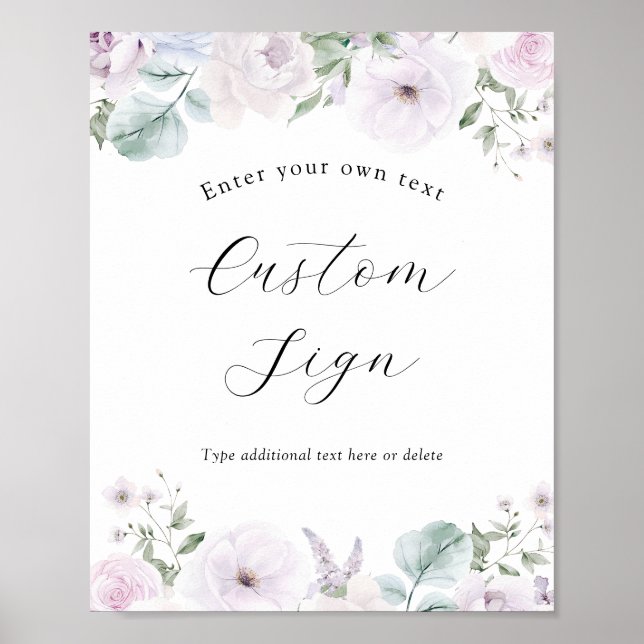 Poster Panneau texte personnalisé Violet Lavender Floral (Devant)