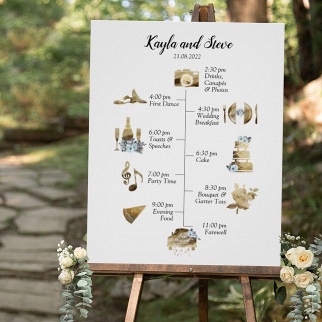 Poster Panneau Timeline Mariage couleur or rustique chic (Créateur téléchargé)