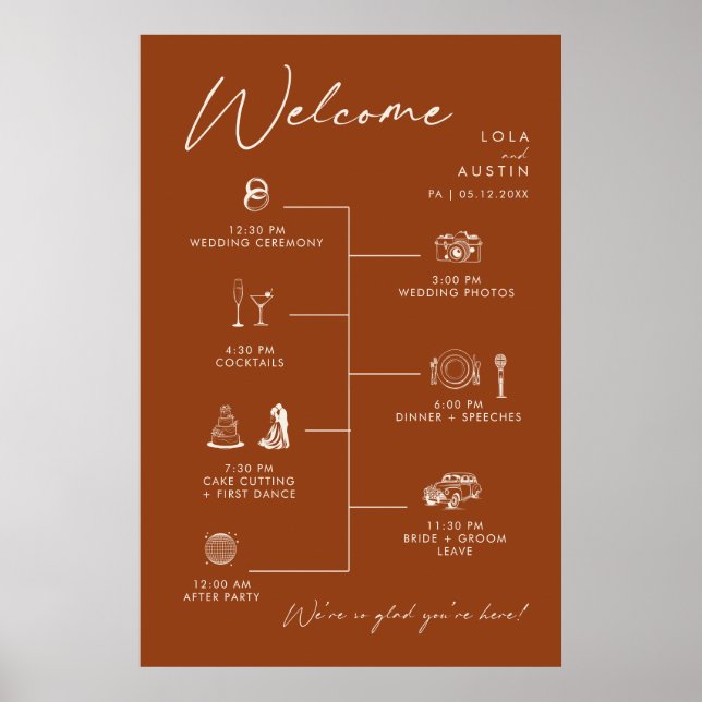 Poster Panneau Timeline Mariage simple pour le désert (Devant)