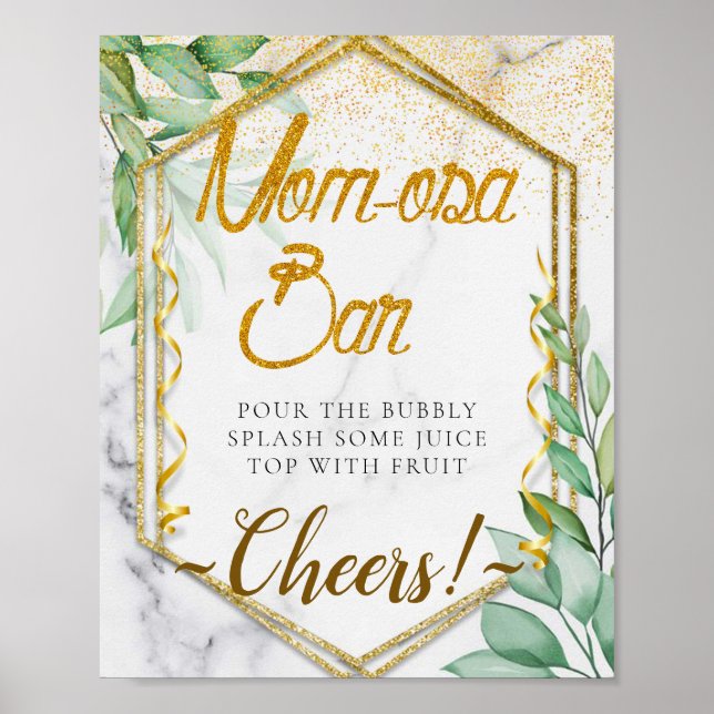 Poster Panneau vert Baby shower botanique Mimosa Bar (Devant)