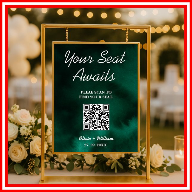 Poster Panneau vert émeraude QR mariage (Créateur téléchargé)