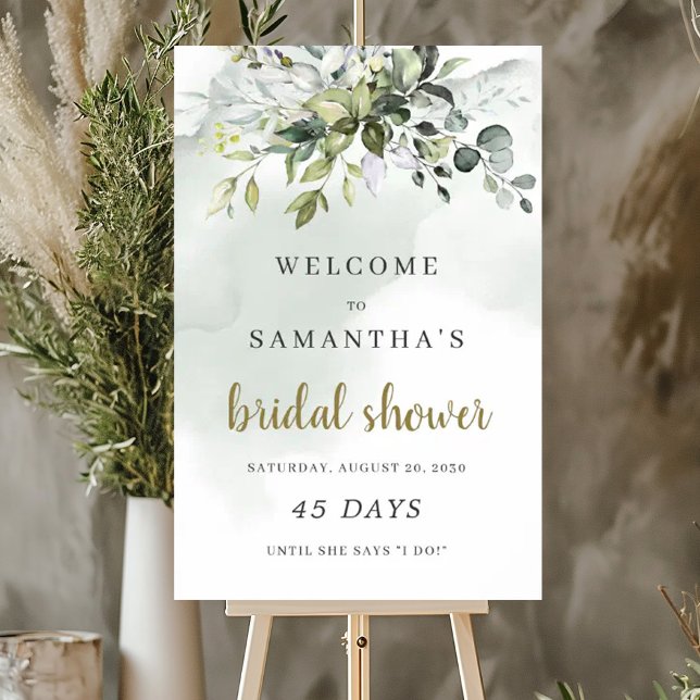 Poster Panneau vert feuillage boho nuptiale douche (Greenery foliage boho bridal shower countdown sign)