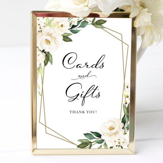 Poster Panneau Vert Floral Blanc Cartes Et Cadeaux (Créateur téléchargé)