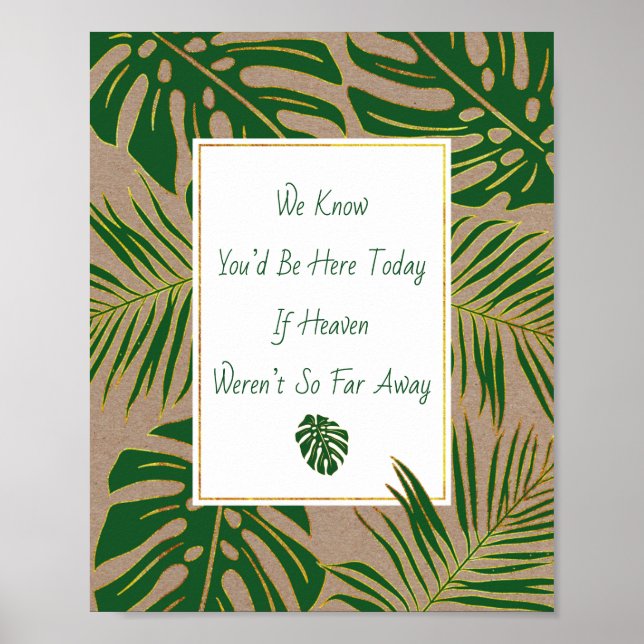 Poster Panneau vert, or tropical feuille mariage (Devant)