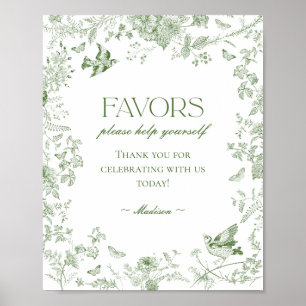 Poster Panneau Vert Toile De Jouy Vintage Faveurs Florale