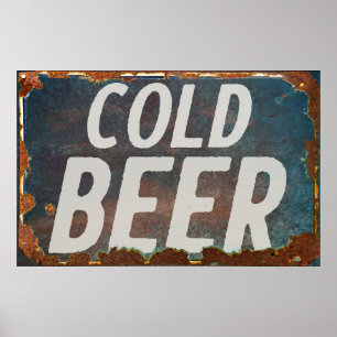Poster Panneau vintage Cold BEER rouillé rétro derelict