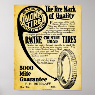 Poster Panneau vintage de pneus - Racine Tire Company