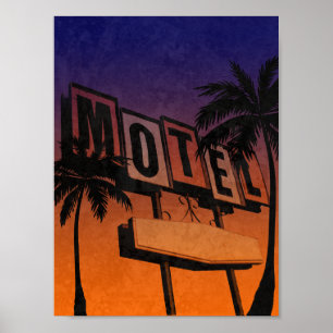 Poster Panneau vintage Motel Sunset