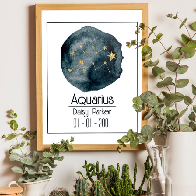 Poster Panneau Zodiac Aquarius : Nom et Anniversaire pers (Créateur téléchargé)