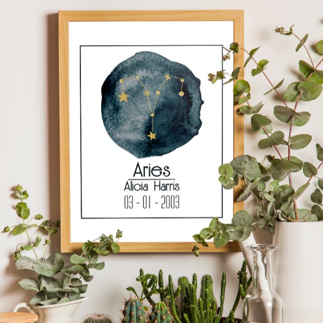 Poster Panneau Zodiac Aries : Nom personnalisé et anniver (Créateur téléchargé)