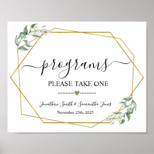 Poster Panneaux de programme de cérémonie de mariage verd