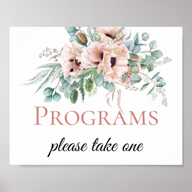 Poster Panneaux de programme de mariage floral rose et iv (Devant)