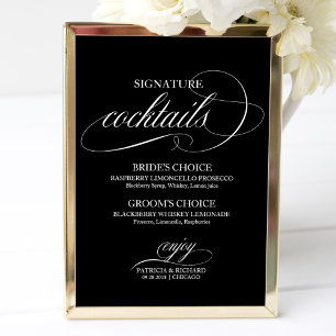 Poster Panonceau de cocktails signature Mariage Noir Blan