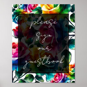 Poster Panonceau de mariage floral Roses Arc-en-ciel Notr