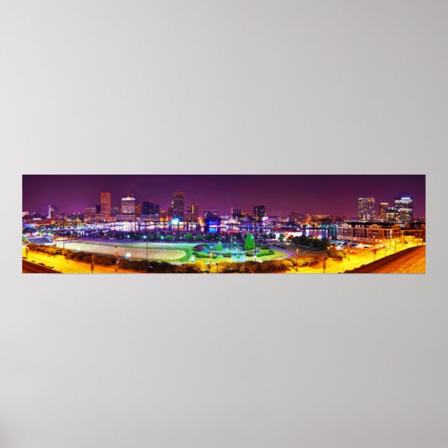 Poster Panorama de Baltimore's Inner Harbor Night Skyline (Devant)