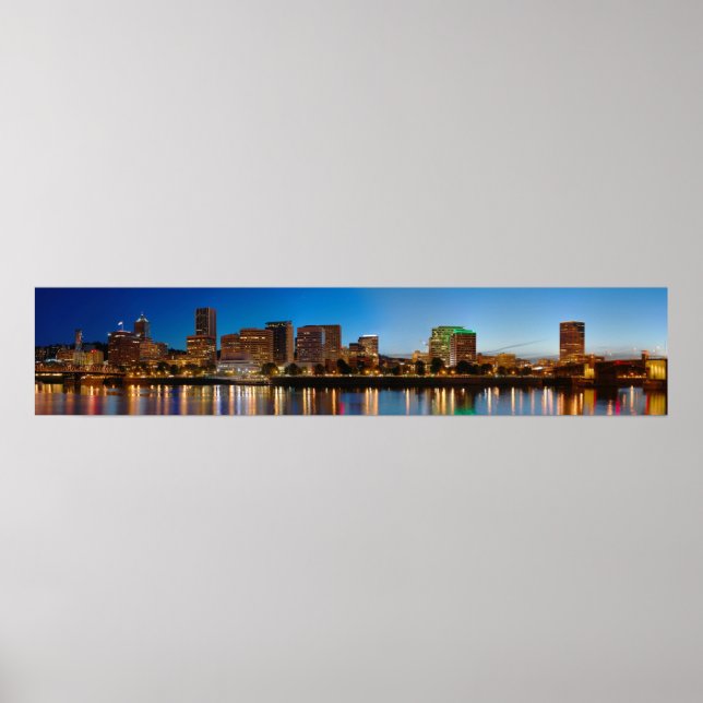 Poster Panorama de Portland Oregon la nuit (Devant)