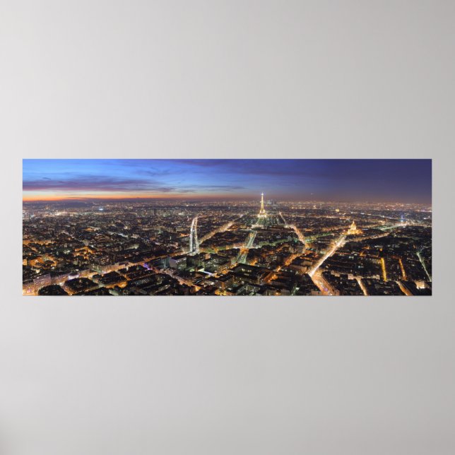 Poster Panorama Paris France en soirée (Devant)