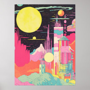 Poster Panorama planétaire : une ville vivante et un Fusi