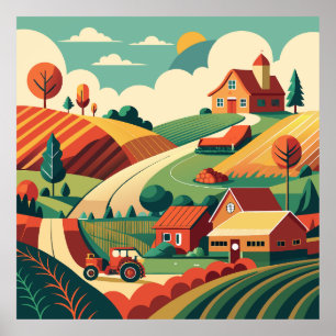 Poster Panorama rustique de la vie agricole