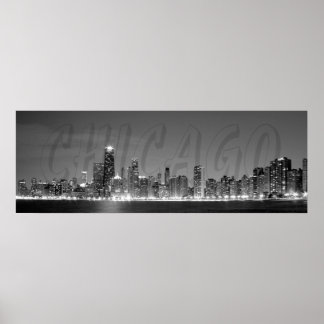 Poster panoramique de la Chicago Skyline à la nuit
