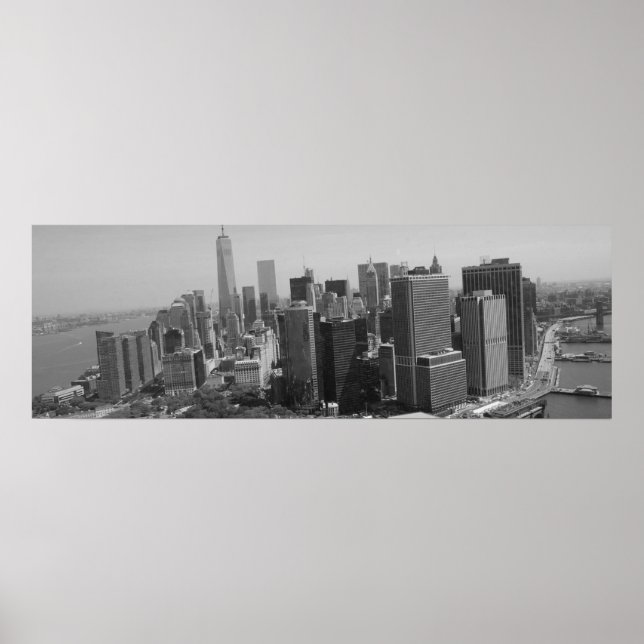 Poster Panoramique Noir Blanc New York Skyline (Devant)