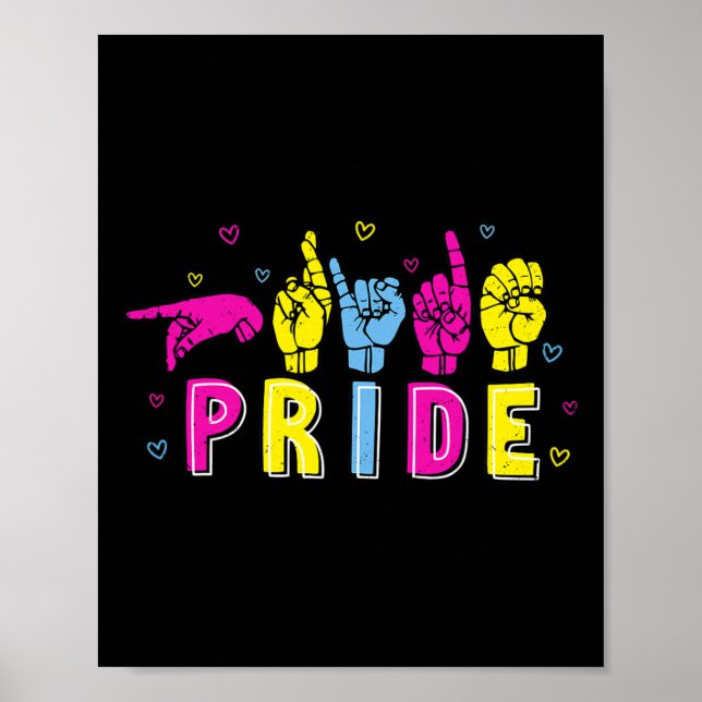 Poster Pansexual ASL Pride Pan Rainbow Sign Language sour (Devant)