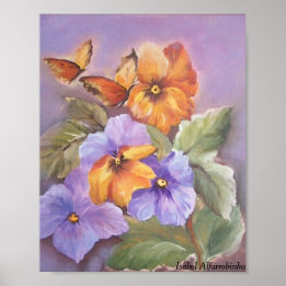 Poster Pansies avec papillon