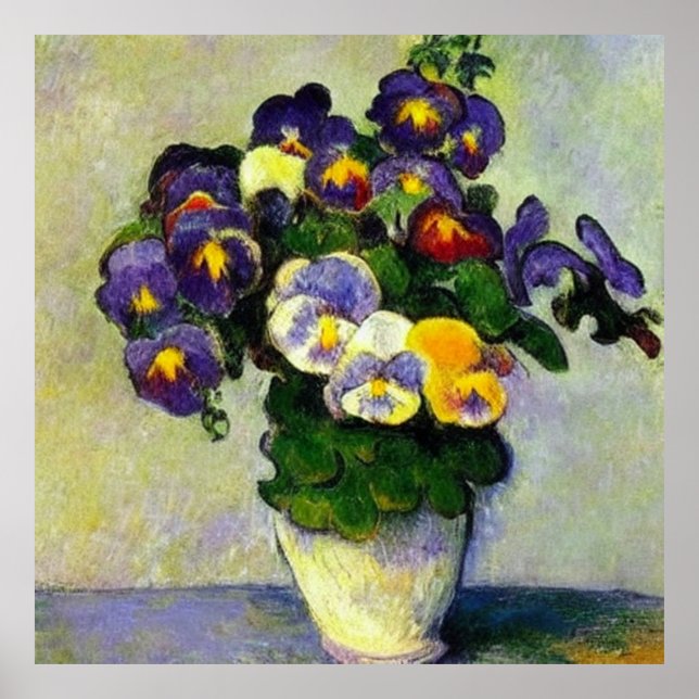 Poster Pansies dans le vase (Devant)