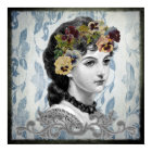 Pansies d'une femme victorienne sur une tapisserie