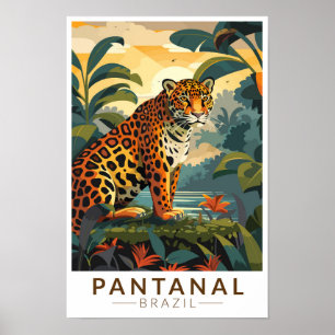 Poster Pantanal Brésil Jaguar Voyage Art Vintage
