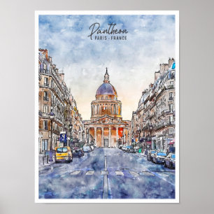 Poster Panthéon Paris France aquarelle vintage de voyage