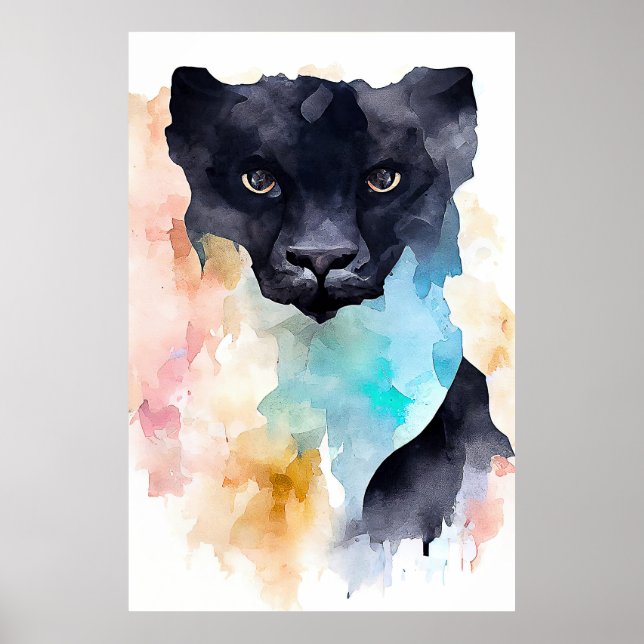 Poster Panther Black Wild Animal Nature Aquarelle Art (Devant)