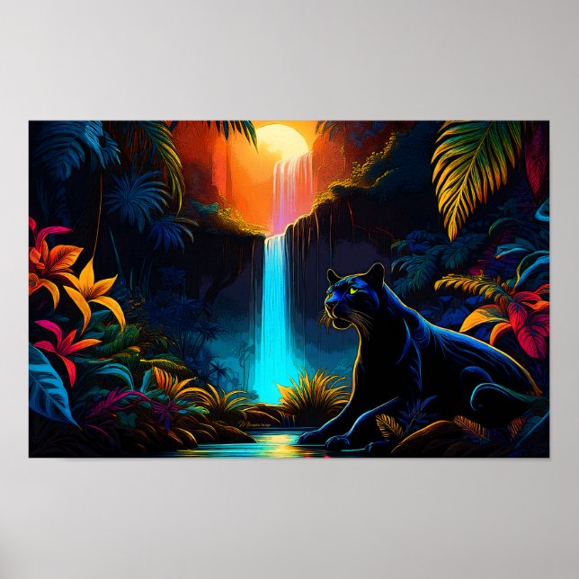 Poster "Panther by a waterfall" (Front)