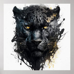 Poster Panther Portrait Animal Peinture Faune En Plein Ai