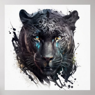 Poster Panther Portrait Animal Peinture Faune En Plein Ai