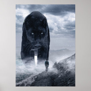 Poster Panthère géante contre homme, esprit de réussite M