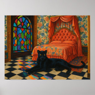 Poster Panthère Mystique dans une Chambre avec Vitrail Or