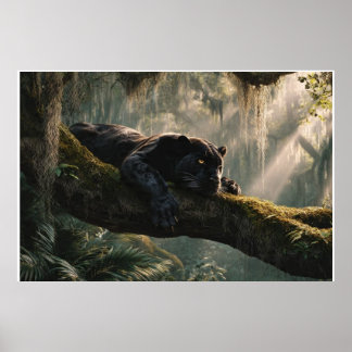 Poster Panthère noire reposant sur une branche dans une f