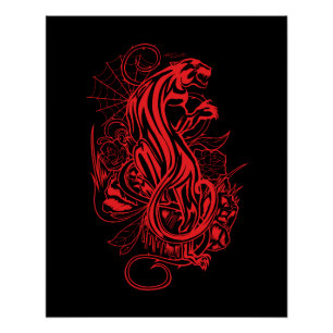 Poster Panthère Rouge Gothique Tatouage Style Bold Art Mu