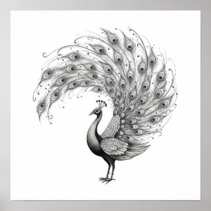 Poster Paon noir et blanc
