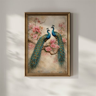 Poster Paons en fleurs