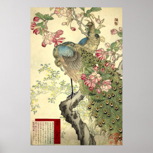Poster Paons & Pommier sauvage Vintage Japonais