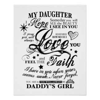 Poster Papa à la fille ESPÈRE FOI AMOUR Message spécial