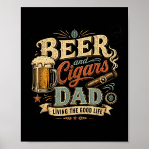 Poster Papa amateur de bière et de cigare graphique rétro