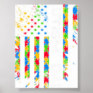 Poster Papa autiste Drapeau américain Pièce de puzzle Hom